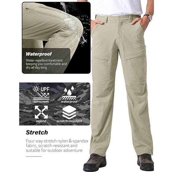 Men's Pants Size 42 Casual Cargo Stretch Pants Lightweight Waterproof UPF 50+ - Picture 3 of 7